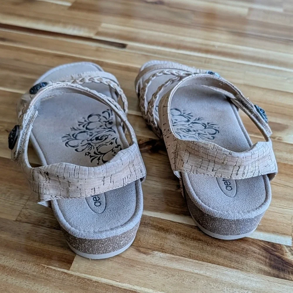 Aetrex Jillian Cork Wedge Sandals L Braided Straps Orthotic Comfort Size 8.5 NEW
